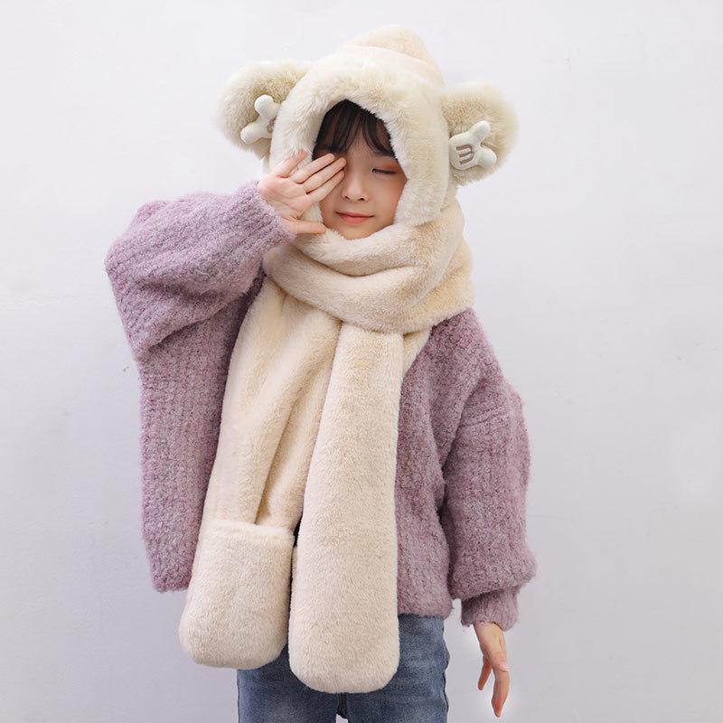 Plush Rabbit Ear Hat & Scarf-Gloves Set for Girls - Cozy Autumn/Winter Wear