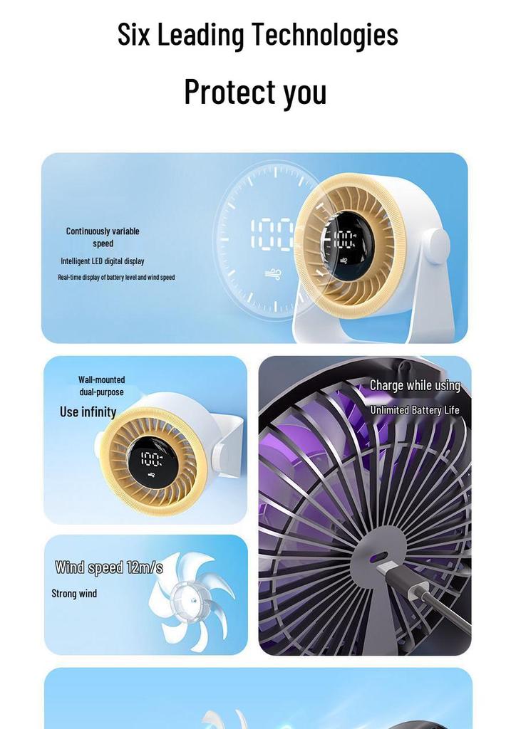 Compact USB Desktop Fan with Digital Display - Silent High-Speed for Office & Home