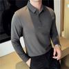 Spring Autumn New Long-Sleeved Men's Polo Shirt Lapel T-Shirt Korean Mens Collared Tops Tees Men Soild Color T-Shirt Bottoming Shirt