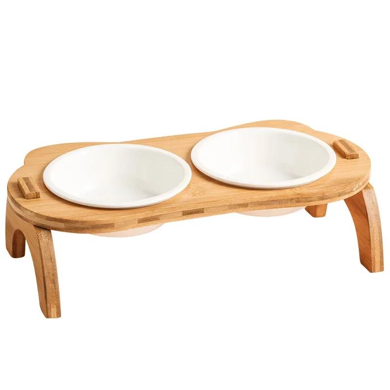 Elevated Bamboo Food Bowl Pet Bowl Cat and Dog Supplies Leak Proof Pet Food Bowl and Feeder for Small Dogs Cats Cat Food Bowl