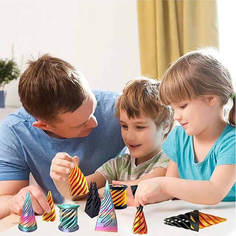 7Pcs 3D Printed Toy Rotating Pyramids Three-Dimensional Spiral Cone Fidget Toy 3D Spiral Cone Prelearning Accessiories
