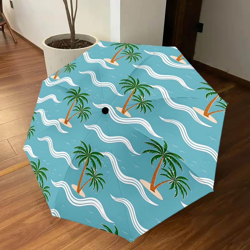 1PC Palm Trees Beach Umbrella-8-Rib Reinforced Portable Folding Travel Suitable for All Seasons Outdoor Daily Use-G350