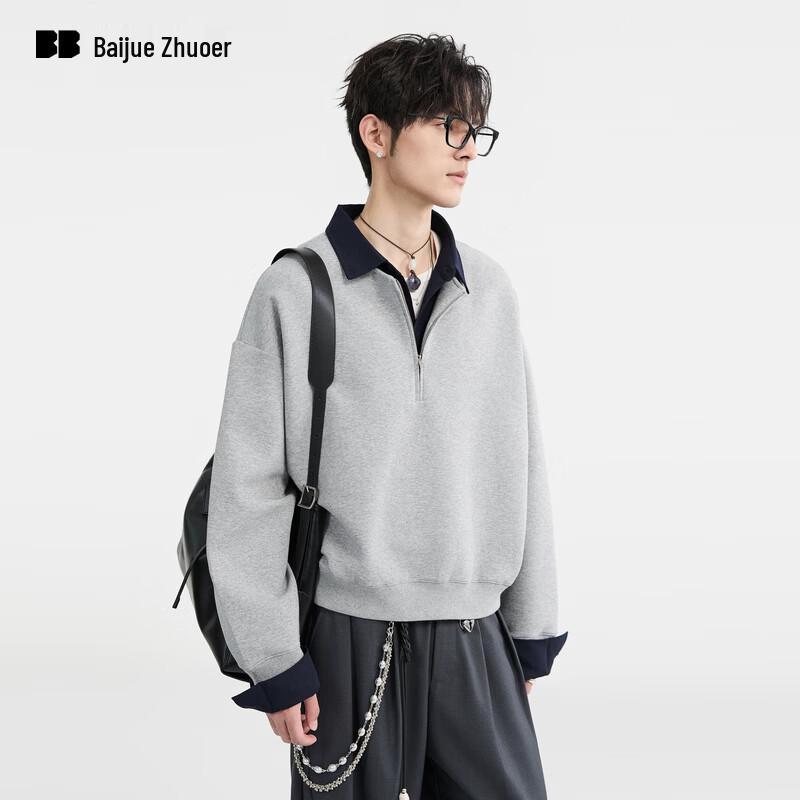 Men s Contrast Collar Faux Layered Half-Zip Sweatshirt M