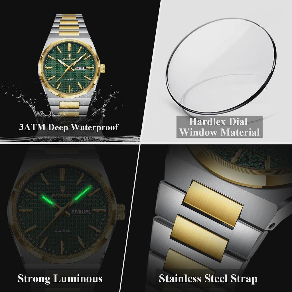 POEDAGAR Luxury Men Watch Date Week Waterproof Luminous Stainless Steel Watch For Man Casual Quartz Men's Watches