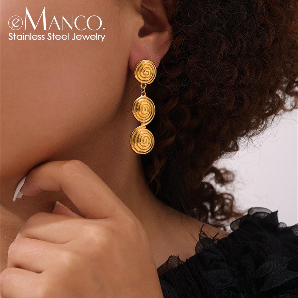 Emanco Earrings Fashion Trendy Modern Spiral Hoop Earrings Vintage Unique Temperament Multi-layer Spiral Pendant Earrings