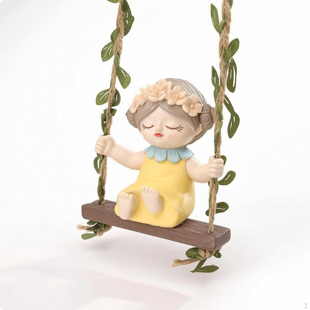 Girl Figurine with Swing Whimsical Ornament IndoorOutdoor Hanging for Gardeners,