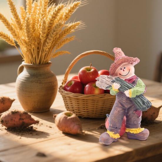 Pumpkin Scarecrow Figurine Handcrafted Resin Statue Fall Harvest Decoration Home Garden Thanksgiving Decor