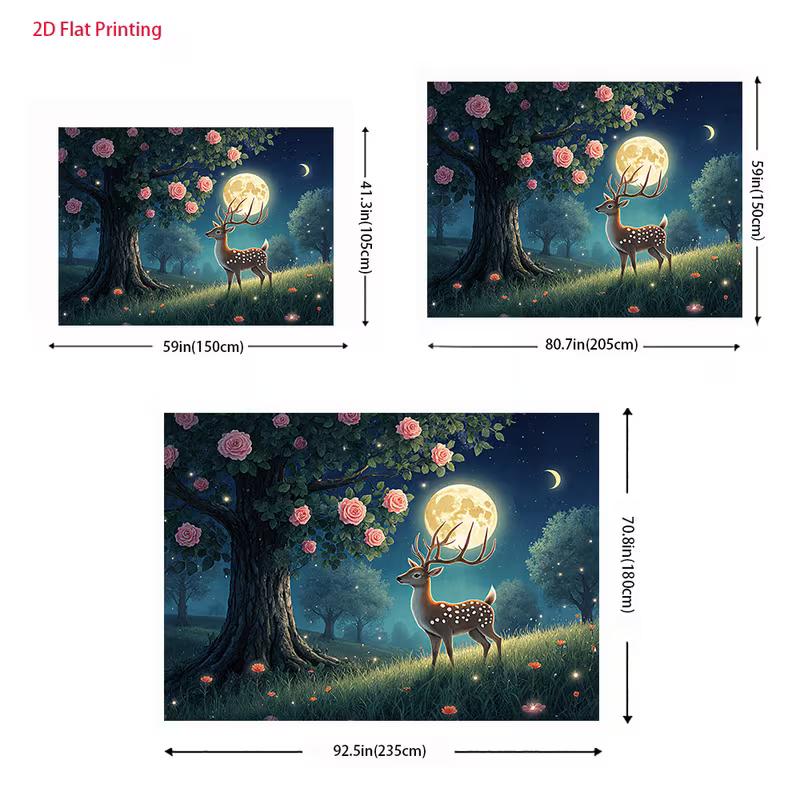 2D Magical Night Deer Backdrop Moonlight Forest Photography Background