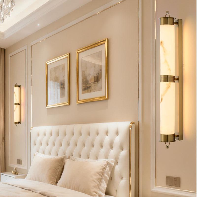 2025 Modern Chinese LED Strip Wall Lamp for Living Room, Faux Marble Design, Suitable for Villa, Hotel Corridor, or Staircase Lighting