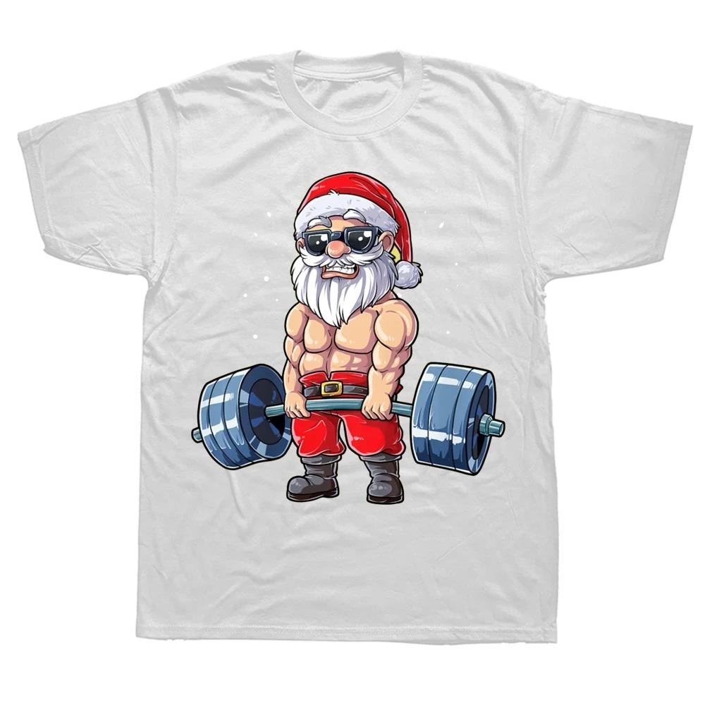 Funny Santa Weightlifting Christmas Gym Deadlift Xmas T Shirts Graphic Cotton Streetwear Short Sleeve Birthday Gifts T-shirt