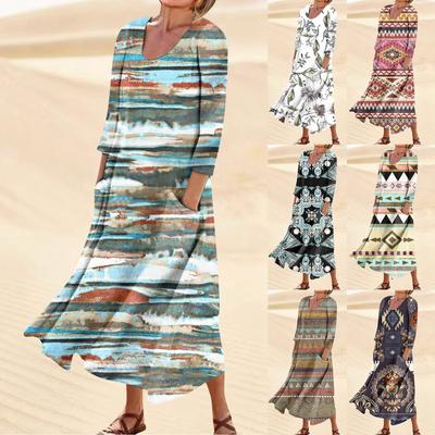 Dress For Women Spring Boho Casual Fashion 3/4 Sleeve Dress For Holiday Large Size