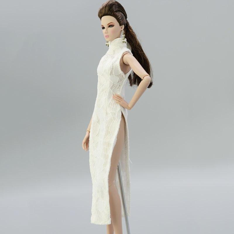 High Quality White Lace Fashion Girl Doll Clothes For Barbie Doll Dress Chinese Traditional Qipao Clothing 1/6 Doll Accessories
