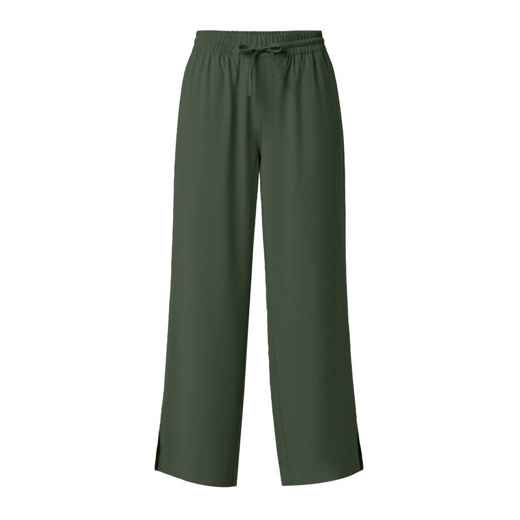 Women's Loose Fit High Waist Casual Pants Elastic Waistband Lightweight Breathable Fabric Wide Leg Trousers with Side Slits for Outdoor Activities