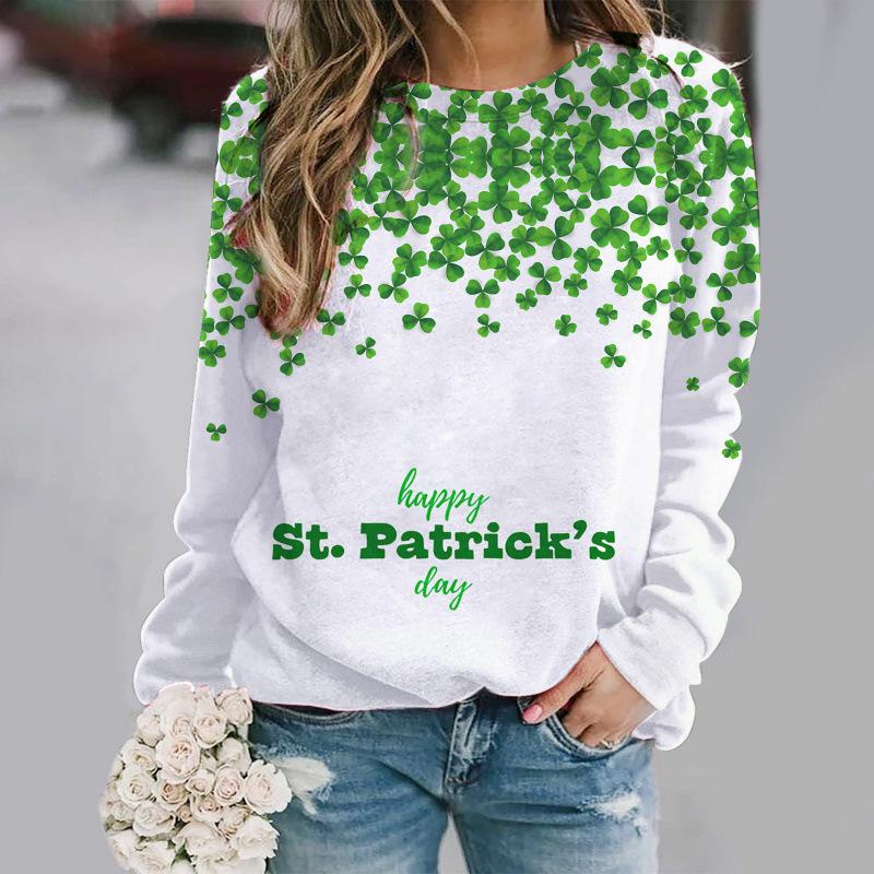 2026 Four-Leaf Clover 3D Print Urban Casual Raglan Pullover