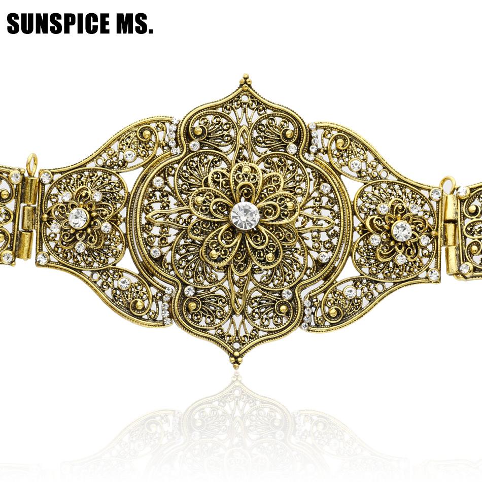 Caucasus Women Dress Belt Metal Waist Chain Adjustable Length Crystal Slavic Bridal Wedding Jewelry Caftan Robe Belt