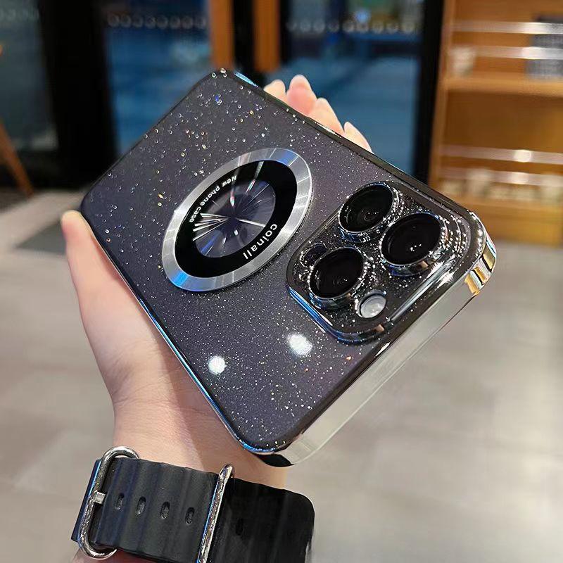 Electroplating Flash Powder Suitable for Apple 15 Promax Mobile Phone Case IPhone 16 Magnetic Ultra-thin 13 High-end Sense 12