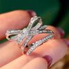 Huitan Aesthetic Bowknot Shaped Ring for Women Party Wedding Fancy Finger Accessories  Versatile Jewelry Inlaid Shiny CZ