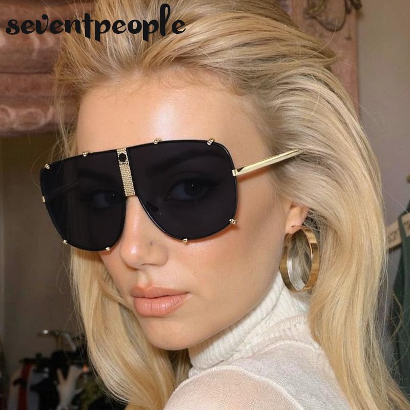 Oversized Pilot Shield Sunglasses Women  Luxury Brand Vintage Steampunk Metal Oval Sun Glasses Fashion Goggle Shades UV400