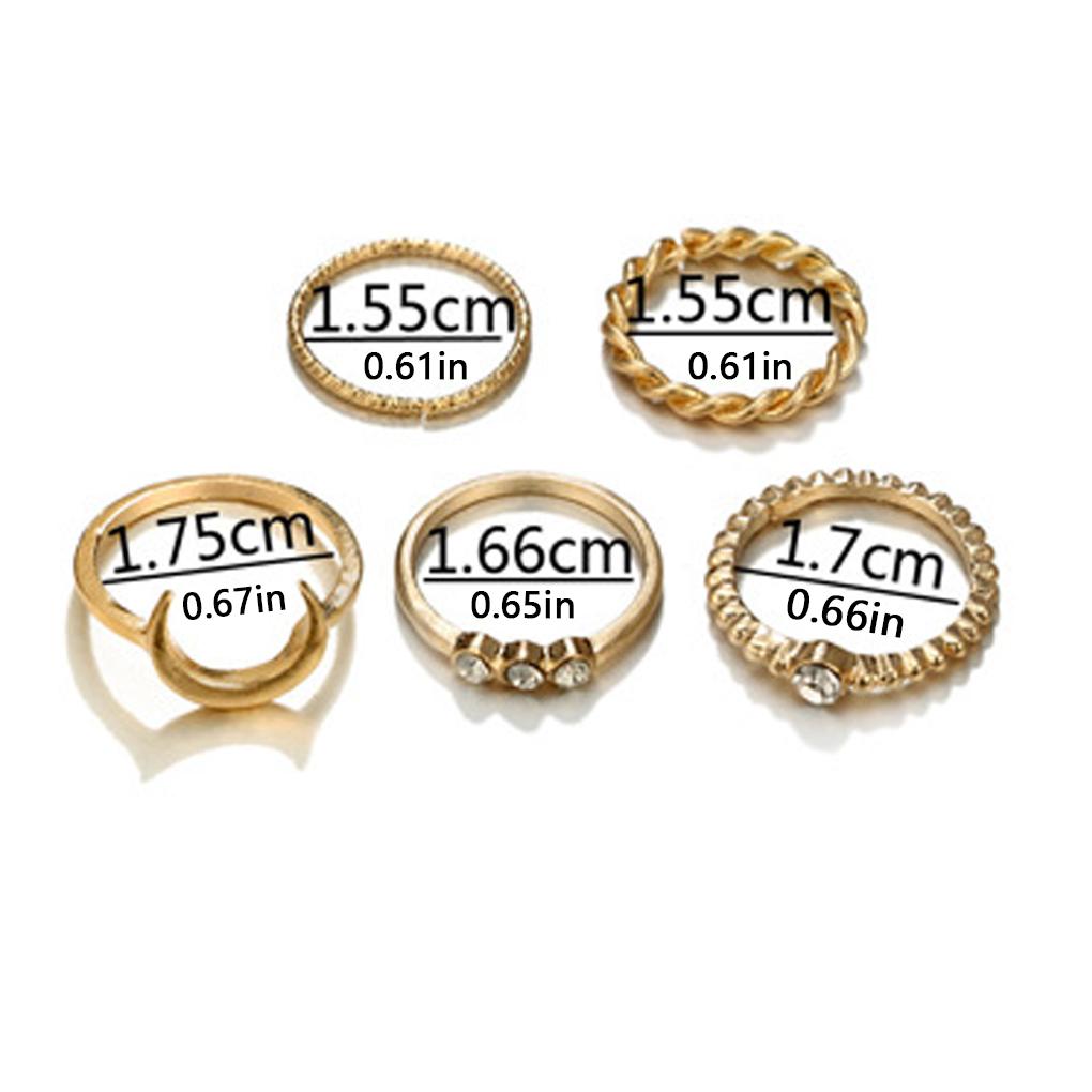 5pcs Crystal Finger-ring Set Bohemian Moon Midi for Women Brief Jewelry Gift