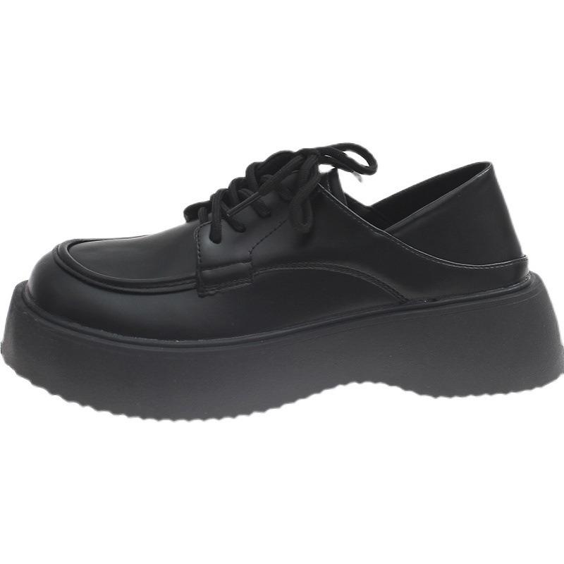 Small leather shoes women's new spring and summer student big head retro black straps thick sole heightening single shoes
