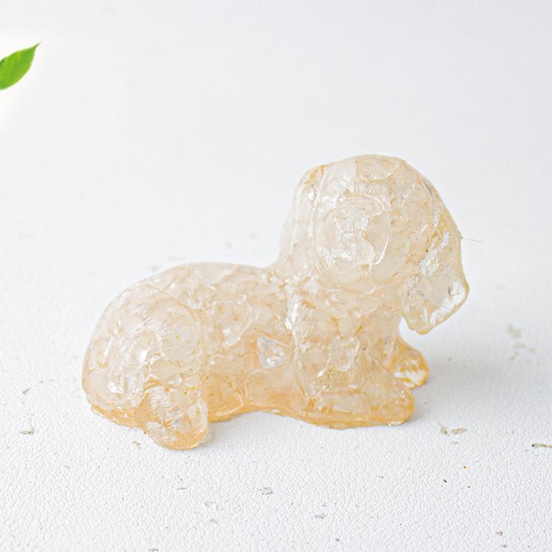 Crystal Resin Dog Face Decor With Natural Gemstone For Office And Home Tabletop Gift