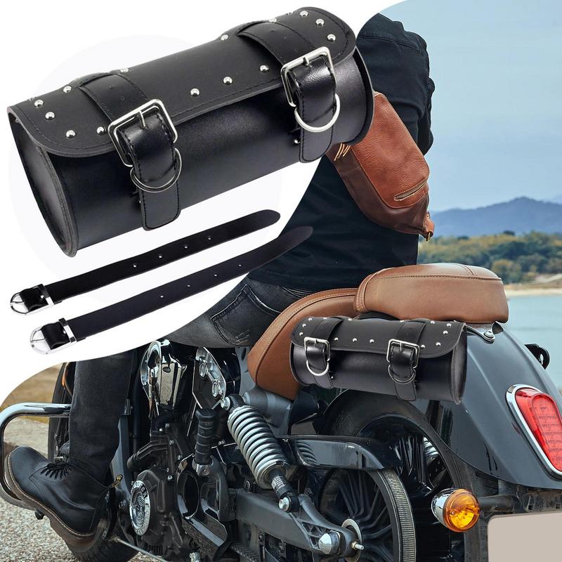 Motorcycle Tool Bag PU Storage Tool Bag Motorcycle Fork Bag Saddlebags Waterproof Storage Pouch Bicycle Bar Bag For Men Women