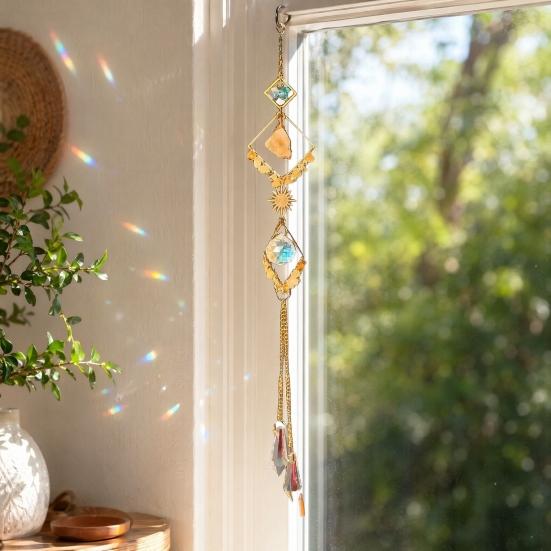 Crystal Sun Catchers for Windows, Colorful Healing Light Crystal Suncatcher, Glass Ball Prism Pendant, Decorative Wind Chimes, Indoor Outdoor Patio
