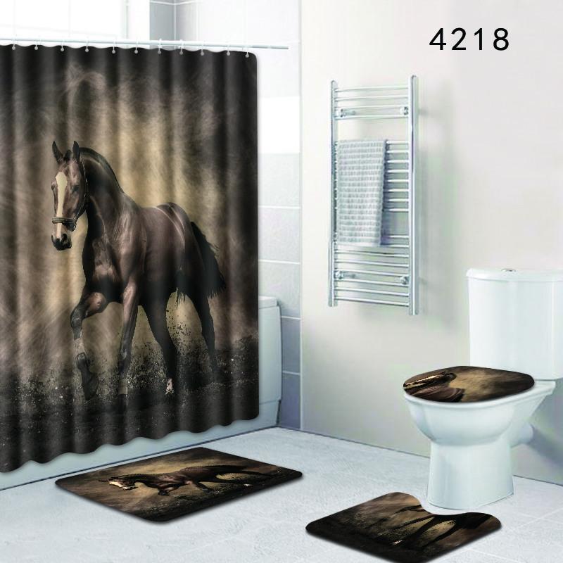 Animal Pattern Bathroom Shower Curtain Floor Mat Toilet Cover Foot Mat Four-Piece Pattern Size