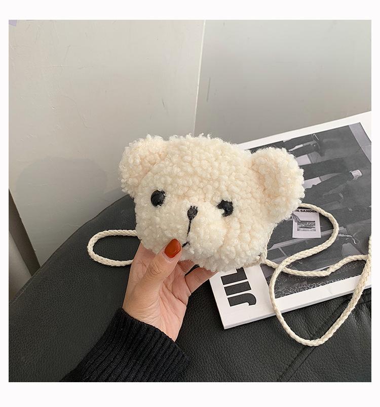Borsa a tracolla a forma di testa di orso dei cartoni animati, borsa di peluche da donna, borsa a spalla semplice in stile ins per studenti, borsetta piccola carina a forma di cuore per ragazze