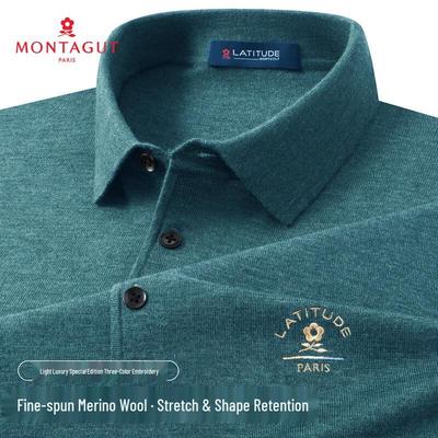 MONTAGUT Herren Wollmischung Langarm Poloshirt Pullover