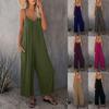 2026 Women's Summer Spaghetti Strap Jumpsuit with Pockets - Casual Solid Color Style