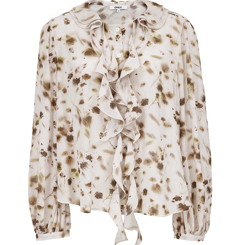 

ONLY 2025 Summer French Floral Print Ruffle Long Sleeve Shirt M