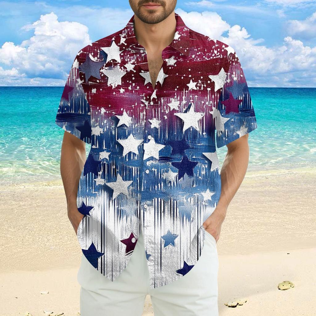 Men's Casual Casual Independence Day Print Short-sleeved Shirt