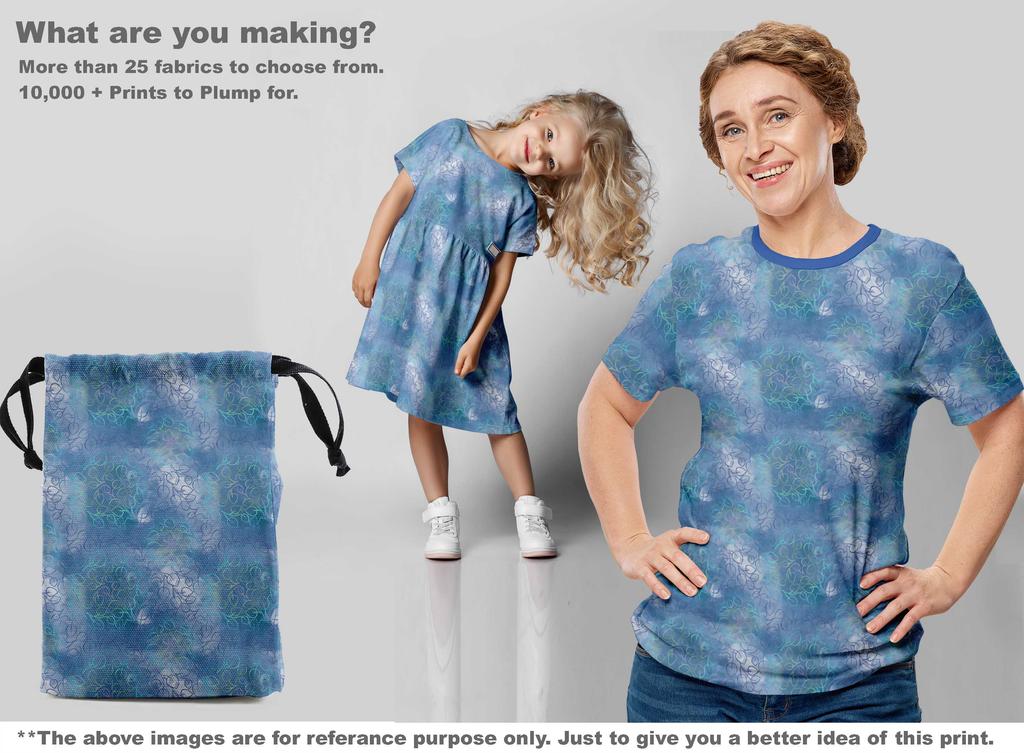 oneOone Cotton Flex Medium Blue Fabric Leaves Dress Material Fabric Print Fabric By The Yard 40 Inch