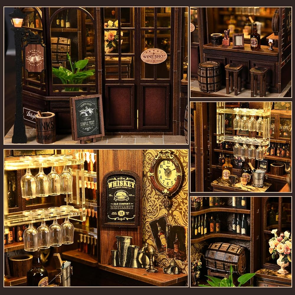 Pixie Curio Miniature House DIY Kit Wooden Puzzle LED Light Corner Izakaya Theme Book Nook Gift Decoration