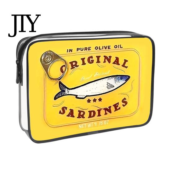 Retro-Fischdosen-Design Kosmetiktasche Sardinen Kosmetiktasche, durchsichtige wasserdichte Tasche, Reißverschluss Transparente Reise-Aufbewahrungstasche Verschluss Toilettenartikel für Damen