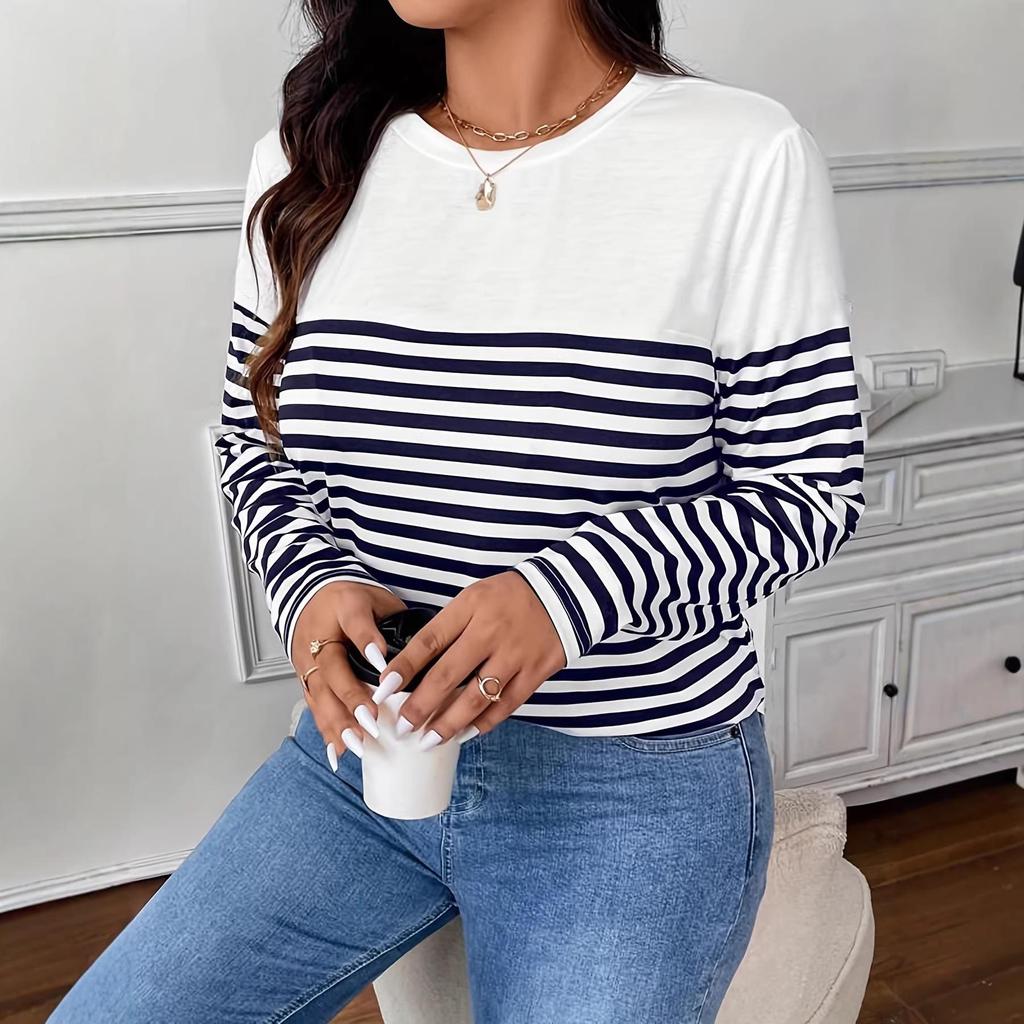 2026 Spring/Summer Elegant Striped Women's Long-Sleeved Top