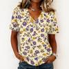 Modisches lässiges Damen-Pullover-Oberteil mit kurzen Ärmeln und Blumenprint, V-Ausschnitt