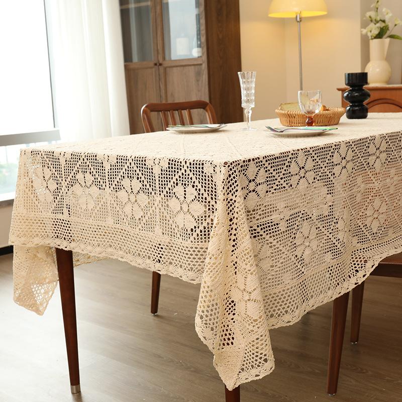 Elegant Retro Pastoral Style Lace Simple Crochet Tablecloth Cotton and Linen Coffee Table Cloth Background Cloth Placemat