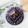 Round Glass Keychain With Exquisite Coat Of Arms And Purple And Vine Pattern