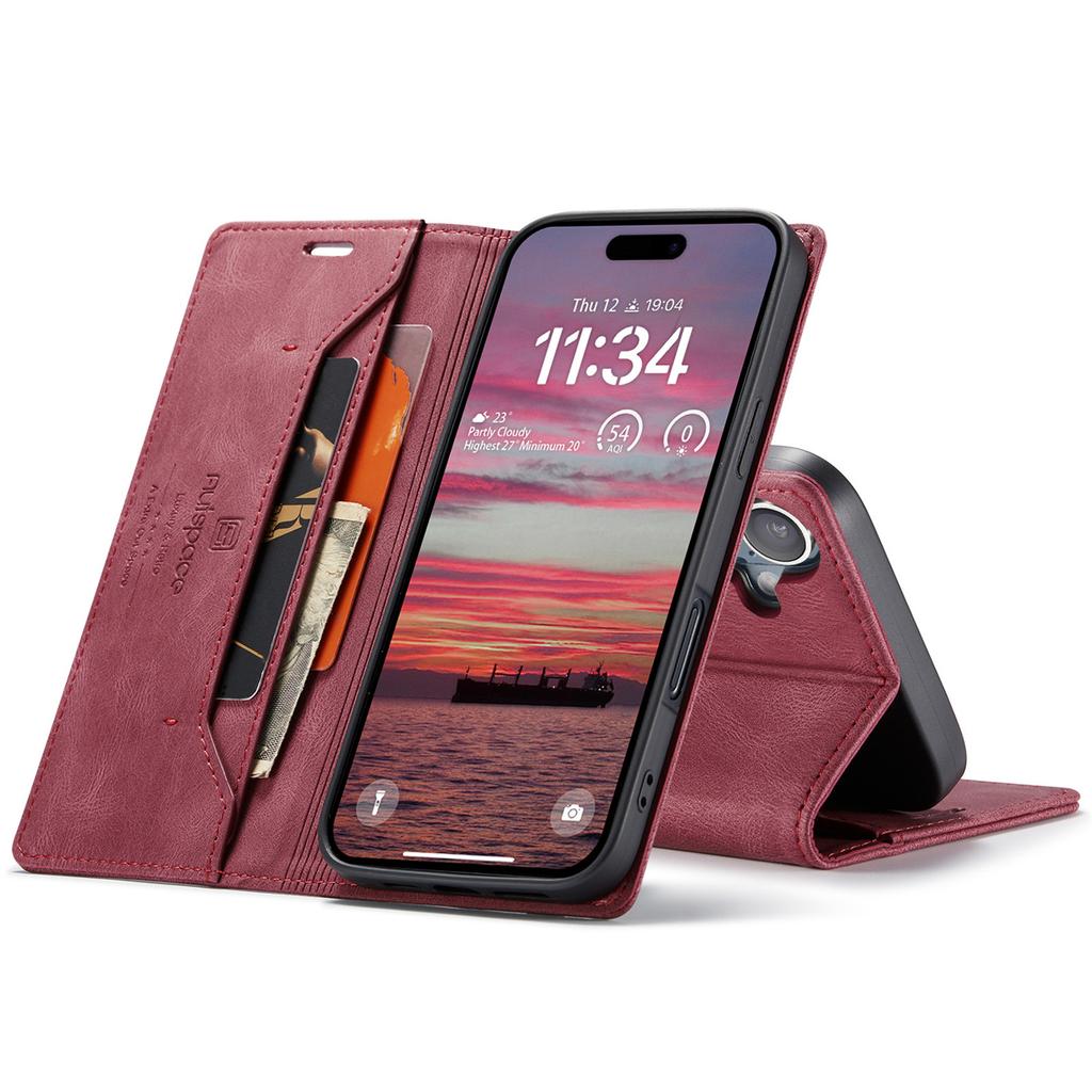 For iPhone 16 Plus Vintage Leather Flip Wallet Case with RFID Blocking Card Slot, Matte Retro Folio Cover for Women Men (4 Colors)