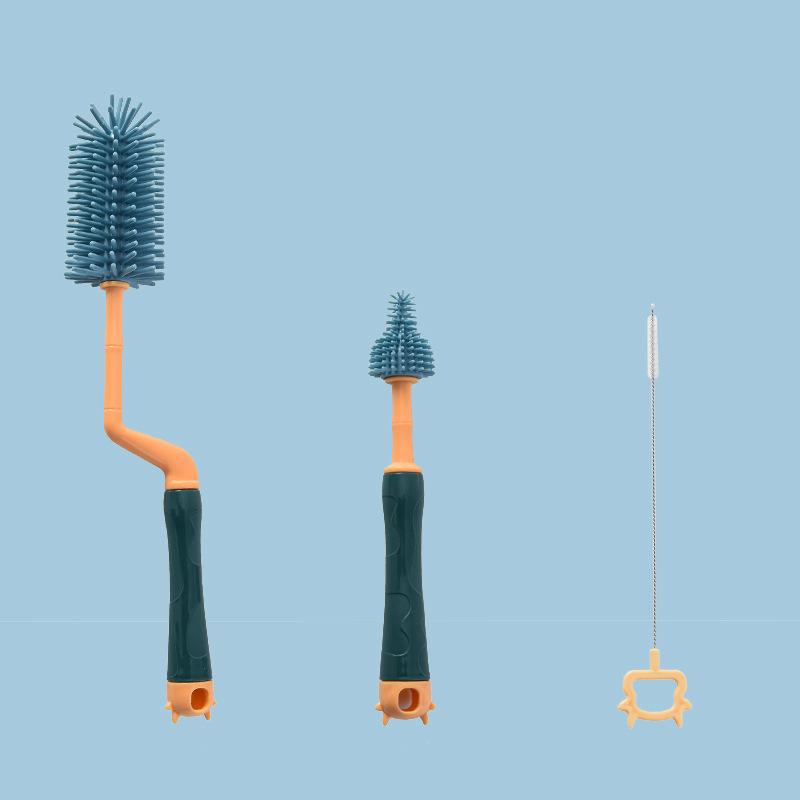 3Pcs Newborn Baby Bottle Cleaner Brushes Silicone 360 Degree Rotation Long Handle Nipple Cup Clean Cleaning Brush синий