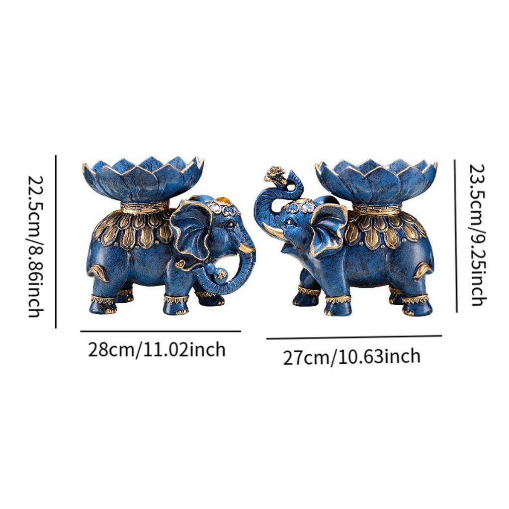 Couple Elephant Figurines with Fruit Tray Resin Handicraft for Wedding Party