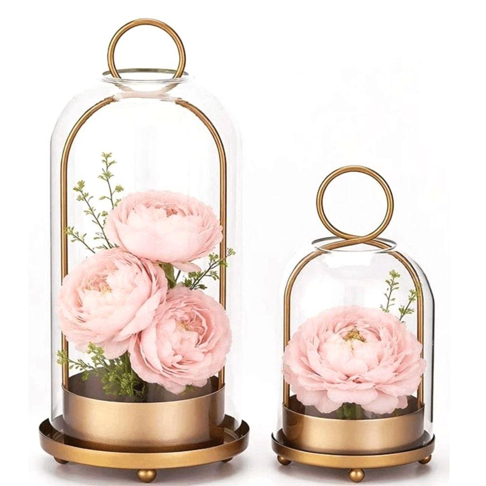 Vintage Brass Metal Candle Holder Set Modern Versatile Pillar Candle Stand Glass Dome Sturdy Glass Table Candlelight Ornaments
