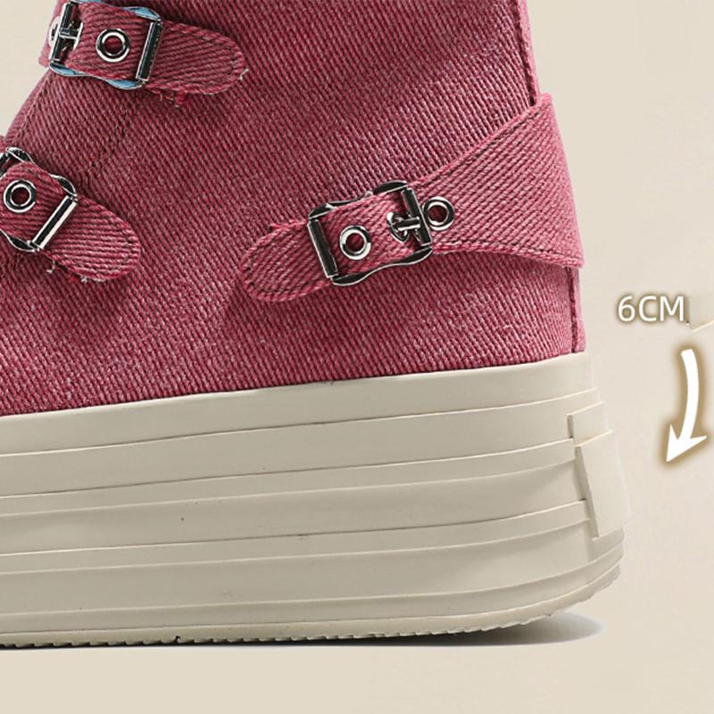 Fashion 2024 Spring and Autumn New Thick soled Short tube Canvas Boots French Casual Breathable Buckle Fashion Women's Single Shoes