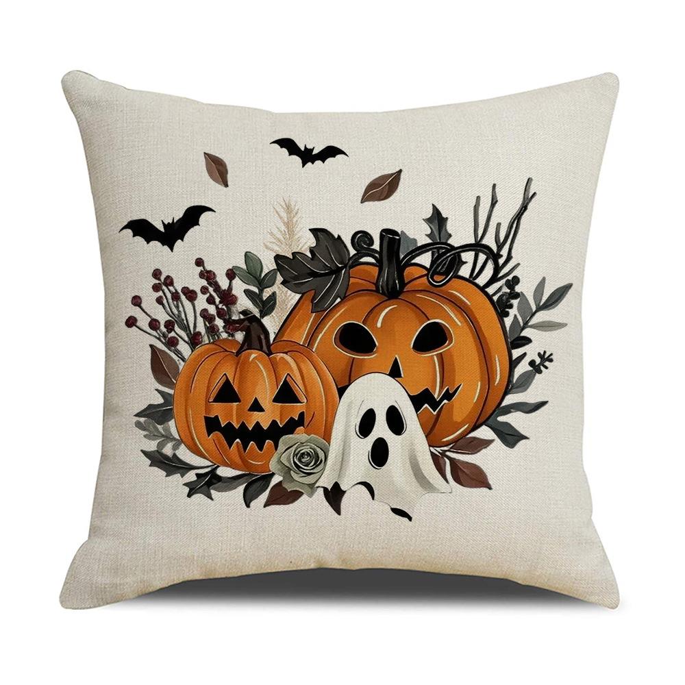 Nowa Poszewka na Poduszkę Halloweenowy Nadruk Lniany Nordycka Prosta Ozdoba Kanapy Poszewka na Poduszkę Premium Trwała Jakość Użyteczna
