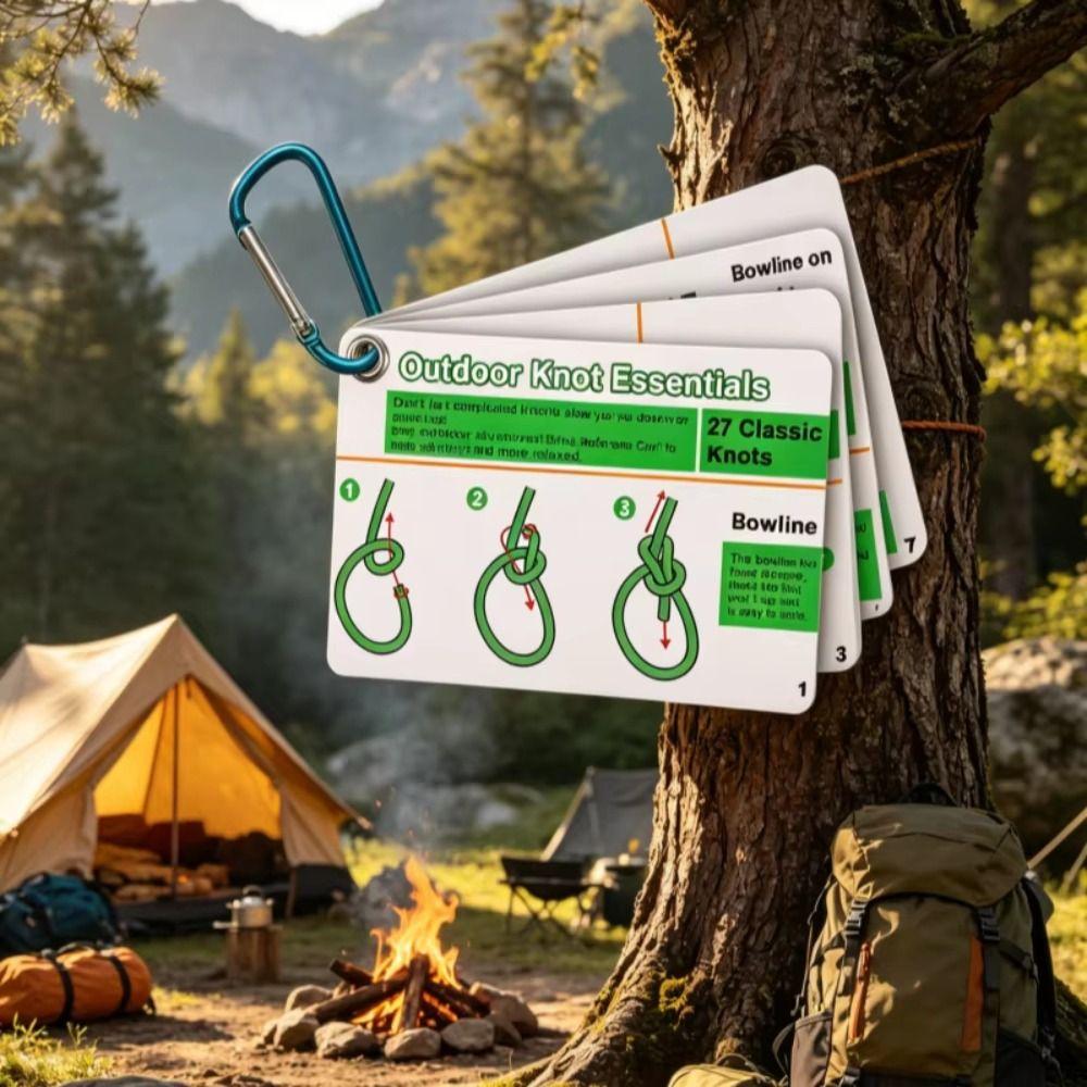 Mini Carabiner Rock Climbing Knot Cards Waterproof Cards Knot Guide Cards Backpacking