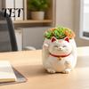 Fortune Cat Statue Planter Cute Planter, Resin Beckoning Kitty Flower Pot, Auspicious for Succulents Cartoon Plant Pot Succulents, Indoor Office Desk