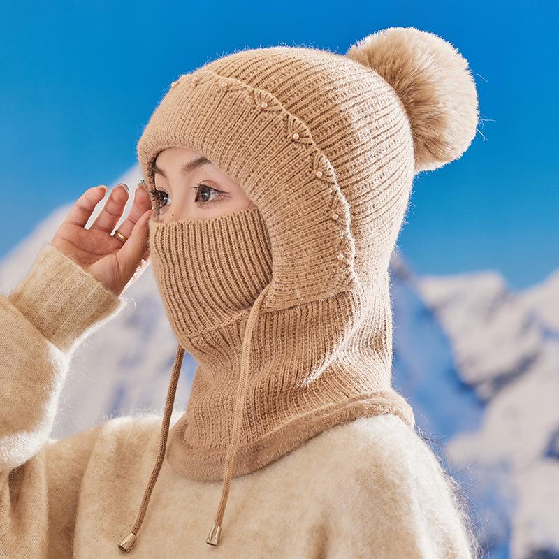 One-piece Hat for Women, Cold-proof and Warm In Autumn and Winter Scarf One-piece Hat for Riding Cold-proof Ear Protectors Thickened Knitted Wool Hat
