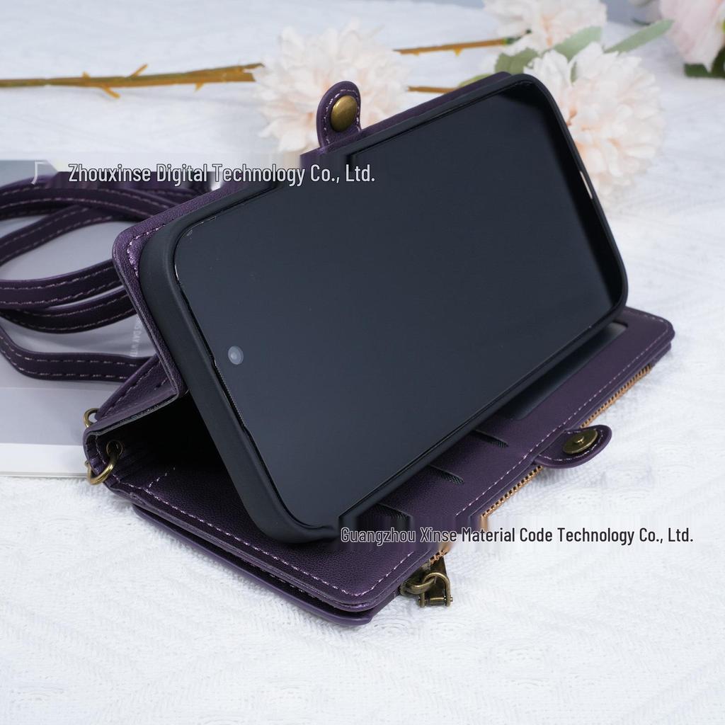 IPhone17 Retro Etui Portfel Skórzany na Ramię ze Sznurkiem i Miejscami na Karty